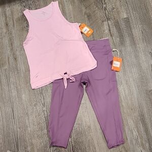 Freely Pink Tank Top and Purple Leggings Set Size Large